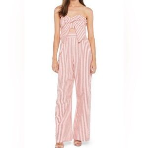 Bardot Red and White Striped Jumpsuit with Bow Detail